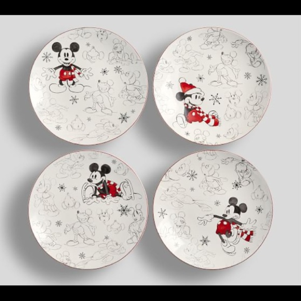 Pottery Barn Disney Mickey Mouse Holiday Stoneware Salad Plates - Set Of 4 - Picture 3 of 17